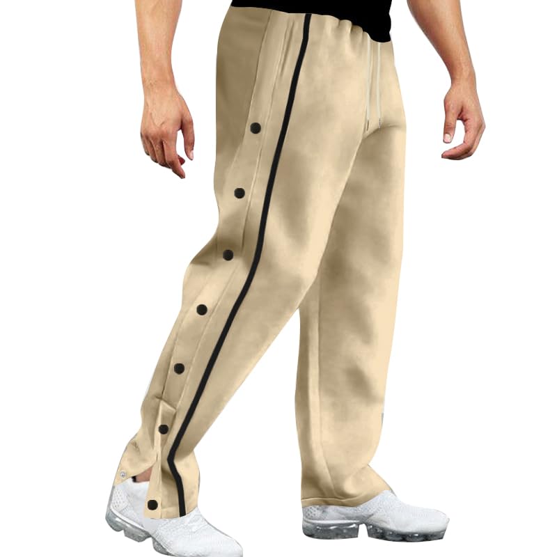 Mens Casual Sweatpants Drawstring Crash Colour Side Button Straight Leg Pants Fashion Loose Jogger Pants with Pocket2