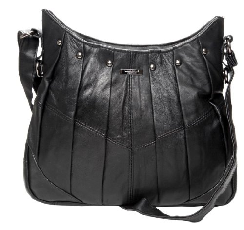 Lorenz Black Soft Nappa Leather Handbag with Pleat Effect