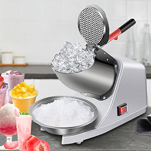 DEEguess Rasoir à Glace éLectrique pour Usage Commercial Domestique, Broyeur à Glace, Fabricant De CôNe De Neige éLectrique à Trois Lames, Conception Anti-éClaboussures, 300W