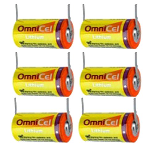 6x OmniCel ER14335 3.6V 1.65Ah 2/3AA Lithium Battery w/Tabs For Smoke Alarms, Carbon Monoxide Detectors, Intrusion Sensors, Invisible Fencing, Emergency Backup, Data Collection, AMR Add-ons