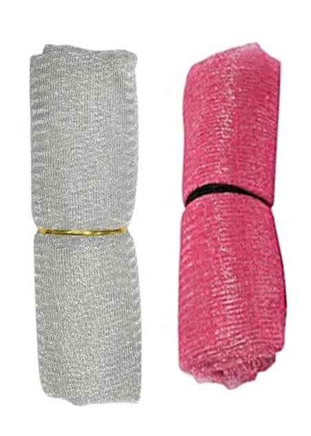 3A Featuretail 2 Colors Mesh Net for Bouquet Decor, Gift Wrapping & Trousseau Gift Packing (Pink & Silver 10Mtr Each)
