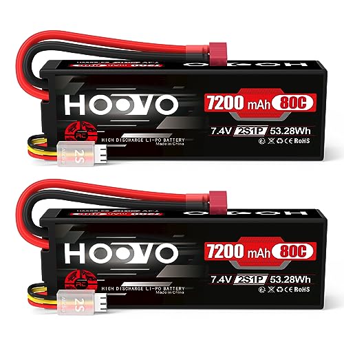 HOOVO 2S LiPo Batería de 7,4V 7200mAh 80 C RC Batería rígida con Conector Deans Batería de Repuesto para Camión Heli Avión RC Coche Barco Helicóptero RC Coche Truck Slash Buggy Team Associated 2 Pack