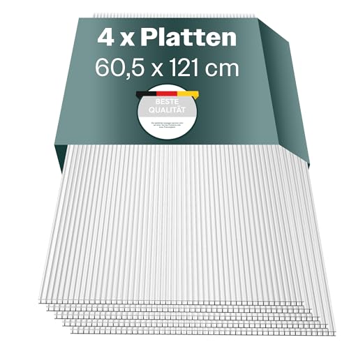 Lot de 4 plaque alvéolaires pour serre - 60,5 x 121 cm - Polycarbonate - Transparent et résistant aux UV