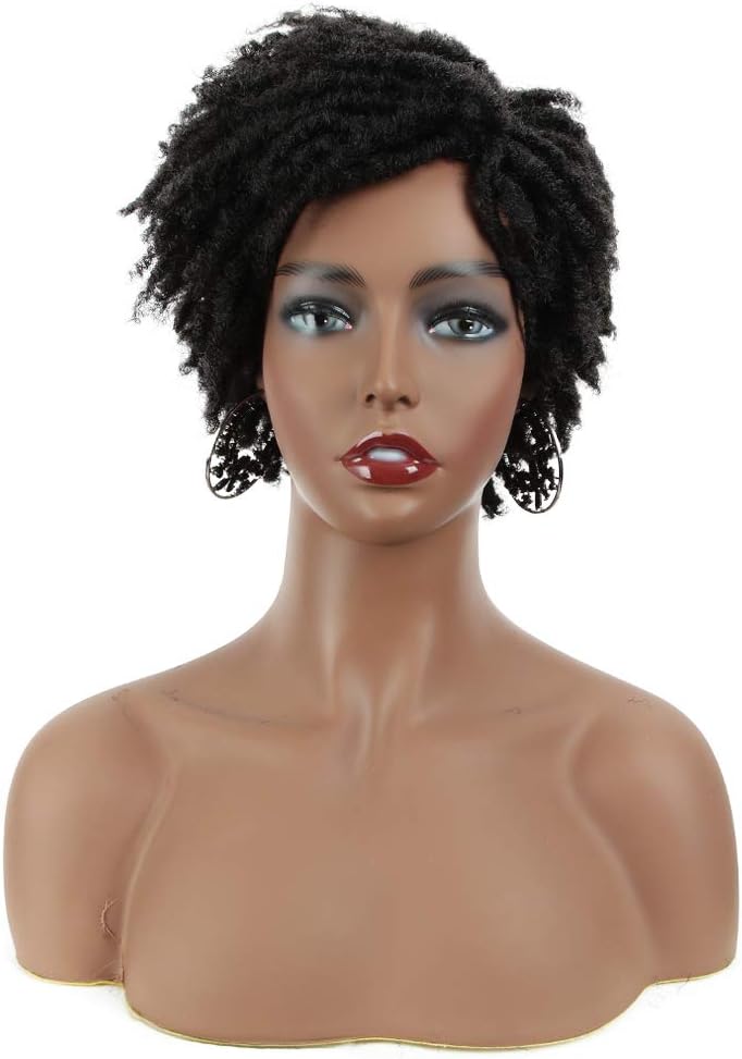 FASHION IDOL Synthetic Dreadlock Wigs Short Faux Locs Wig Natural Black Afro Twist Wig for African American 4C Wig for Black Women