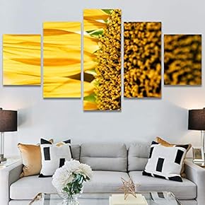 SIGNWIN 5 Panel Canvas Wall Art Yellow Petal...