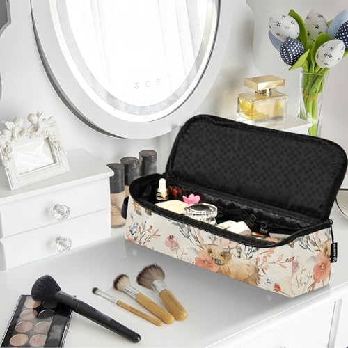 Organizador de Herramientas para Peinar el Cabello, con diseño de vacas de las tierras altas y flores, portátil con tapete resistente al calor para plancha alisadora, rizadora y otras herramientas de peinado miniatura 7