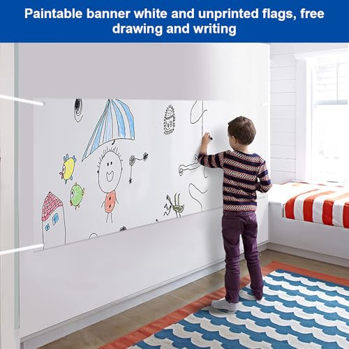 YANGUN Banner Selbst Gestalten, 2 Sets Großes Leeres Banner 180 x 100 cm und 8 Textilstifte in Verschiedenen Farben, Hängendem Seil Lackierbar Weiß LeinwandBanner für DIY Painting, Partyfeiern