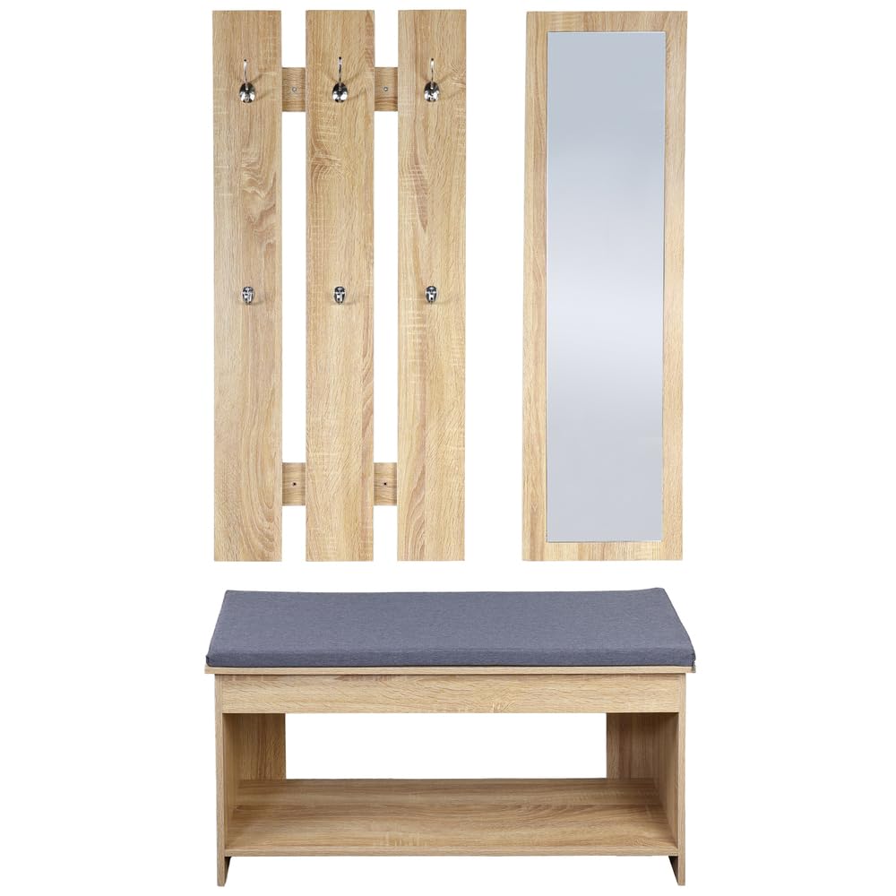 Kesper Garderoben-Set in Eiche-Optik - Wandgarderobe, Sitzbank & Spiegel