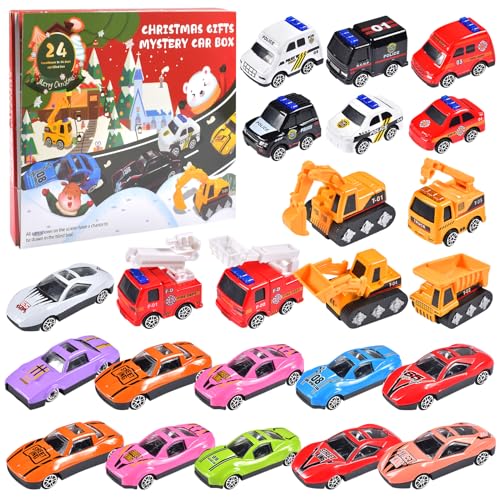 FGen Adventskalender 2023 Kinder, 24pcs Jungen Adventskalender Spielzeug,Weihnachtskalenderfür Jungs,Auto Spielzeug für Kinder,Spielzeug ab 2 3 4 5 6 Jahre,7 * 3 * 2.5cm