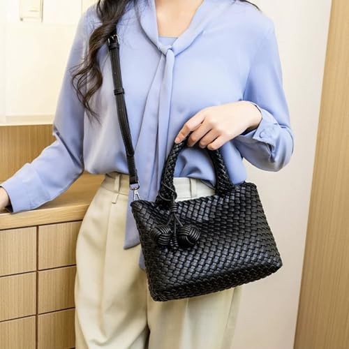 Woven Crossbody Bags For women with Tote Bag,Vegan Leather Shoulderbag,Small Handbag Purse With Zipper Closure3