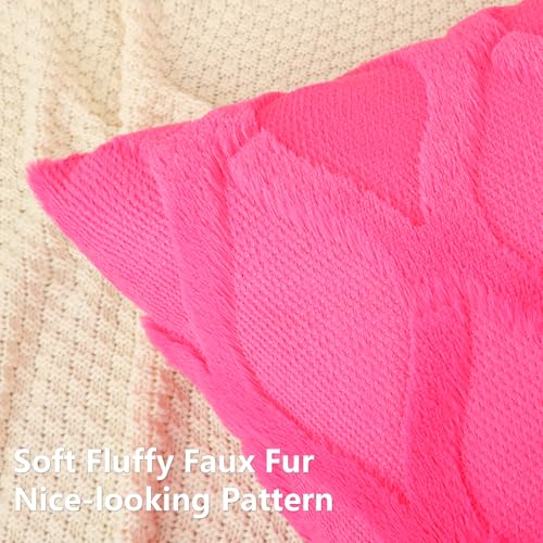 decorUhome Throw Pillow Covers 16x16 Inch Set of 2, Soft Plush Faux Fur Wool Hot Pink Couch Pillow Covers, Decorative Neutral Pillow Cases for Bed Sofa Living Room Home Decor