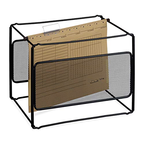 Relaxdays Archivador para carpetas colgantes, Soporte para documentos, Organizador, 25,5 x 33 x 25 cm, 1 Ud., Negro