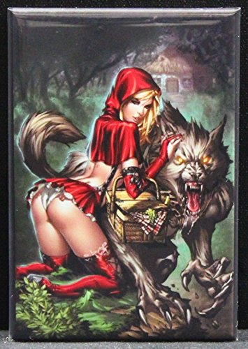 Sexy Red Riding Hood Pinup Refrigerator Magnet.