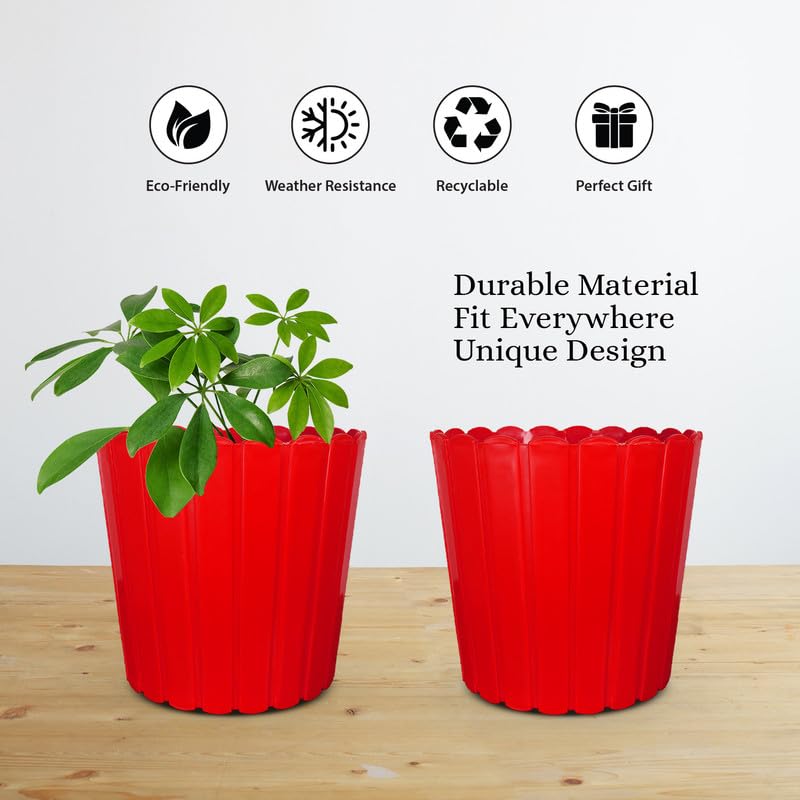 Image of GARDENS NEED 10 Inches Thai Round Flower Pot | Set of 2 | Red | Plastic Planter Pots for Indoor & Outdoor Home, Office & Balcony Decoration