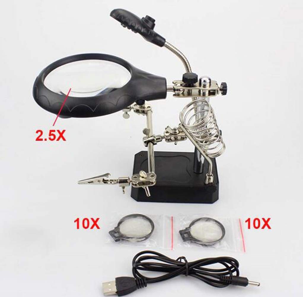 Lámpara de pie con Aumento de 2,5 x 10 x, iluminada, con Soporte para Lupa Manos Libres y Pinzas para soldar, ensamblar, Reparar, modelar, Pasatiempos y Keep it in Mind
