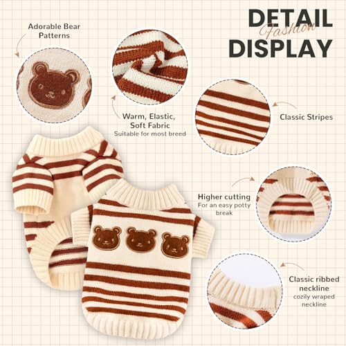 Dog Sweaters for Small Dogs with Cute Bear Pattern, Striped Soft Stretchable Warm Puppy Clothes for Small Dogs Cats, French Bulldog, Chihuahua for Winter - Image 6