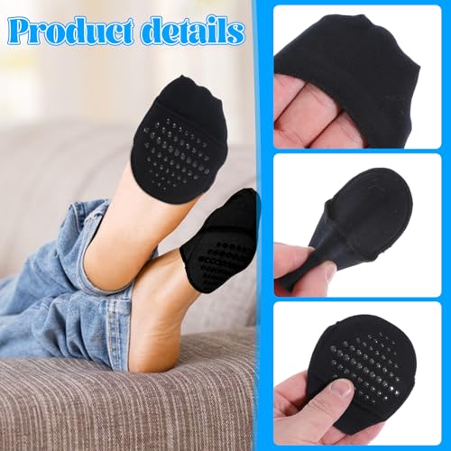 Image of Ball of Foot Cushion Socks for Women, 4 Pairs Women's Toe Cover with Padding, Toe Topper Liner Socks No Show Half Socks with Sponge Cushion (2 Black, 2 Beige)