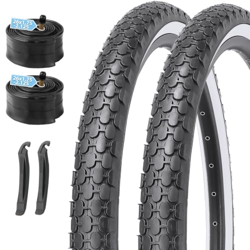 MOHEGIA 26 Inch Cruiser Bike Tires Replacement Set with 2 Pack 26x2.125 Inch Folding Bicycle Tires Tubes and Tire Levers for Beach Cruiser City Bikes/White Side Wall