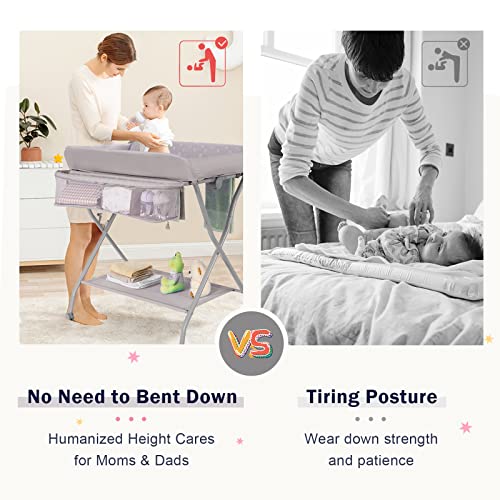Costzon Portable Changing Table, Mobile Baby Changing Table With Wheels, Safety Belt, Large Storage Basket, Rack & Shelf, Folding Diaper Changing Station Nursery Organizer For Infant Newborn (Gray) #TOP6