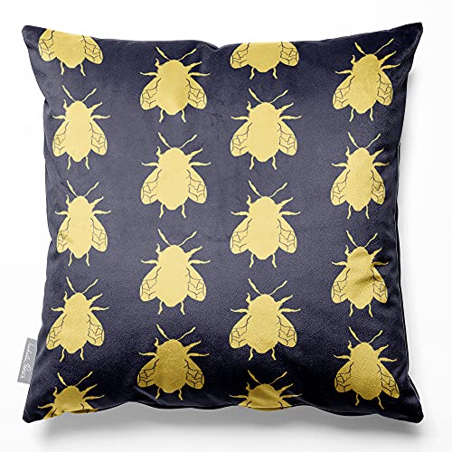 Izabela Peters Eco-Friendly Velvet Cushions With Covers Included, 45 cm, Bees - Graphite, Chair & Sofa Seat Cushions
