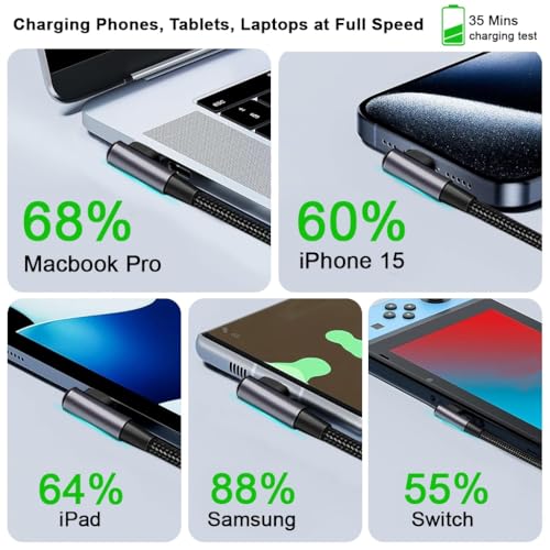 Image of Verilux 9.8FT Right Angle C Type Charger Cable, PD 100W Type C Cable Fast Charging, 480Mbps Data Cable C Type Fast Charging, Nylon Braided USB C Cable for iPhone 17 /16 /15, Galaxy 25 /24