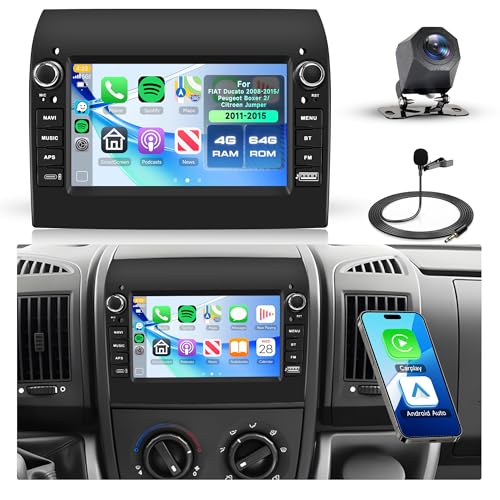 4G+64G Android Autoradio pour Fiat Ducato 2008-2015/Peugeot Boxer 2/Citroen Jumper 2011-2015, 7'' Stereo Auto avec Carplay Android Auto sans Fil GPS Navi...