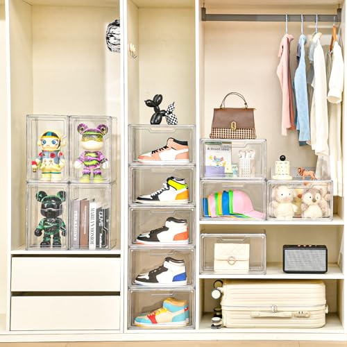 Image of Clemate 5 Pack Clear Stackable Shoe Organizer Box with Lids, Acrylic Shoes Box with Magnetic Doors, Transparent Shoe Bins Closet Organizer, Fit up to US Size16, Containers for household or kitchen use