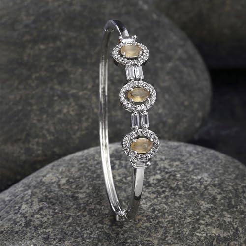 Image of ZENEME Rhodium-Plated Oval Shape American Diamond Studded Handmade Kada Bracelet For Girls and Women