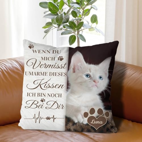 Alienc Personalisierbares Gedenkkissen für Hund oder Katze – Erinnerungs-Geschenk bei Verlust eines Haustiers – Optional mit Füllung – Personalisiertes Trauerkissen
