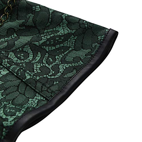 Image of Charmian Women's Steel Boned Steampunk Gothic Bustier Corset with Chains | Overbust Corset, Premium Brocade & Leather, Clasp Closure, Lace-up Back