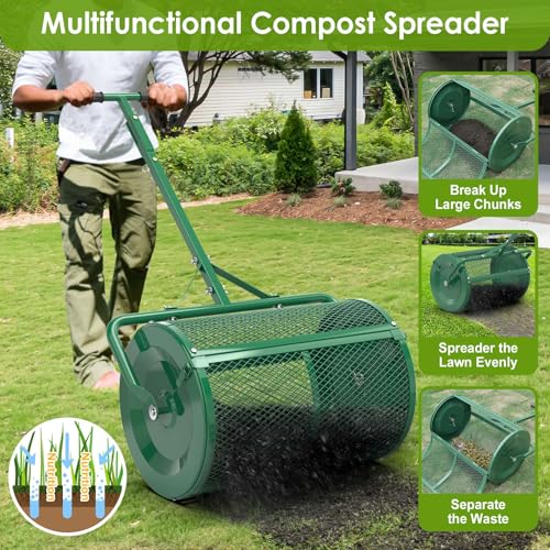 Image of Seeutek Compost Spreader, 24 inch Peat Moss Spreaders with 3 Heights