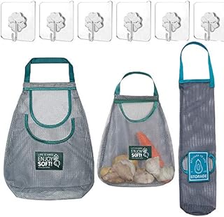 Hanging Produce Bag,3Pcs Eco Friendly Vegetable Storage Bags Reusable Grocery mesh Bags with 3pcs Hooks for Onions,Potatoes,Vegetable,Fruit and Miscellaneous