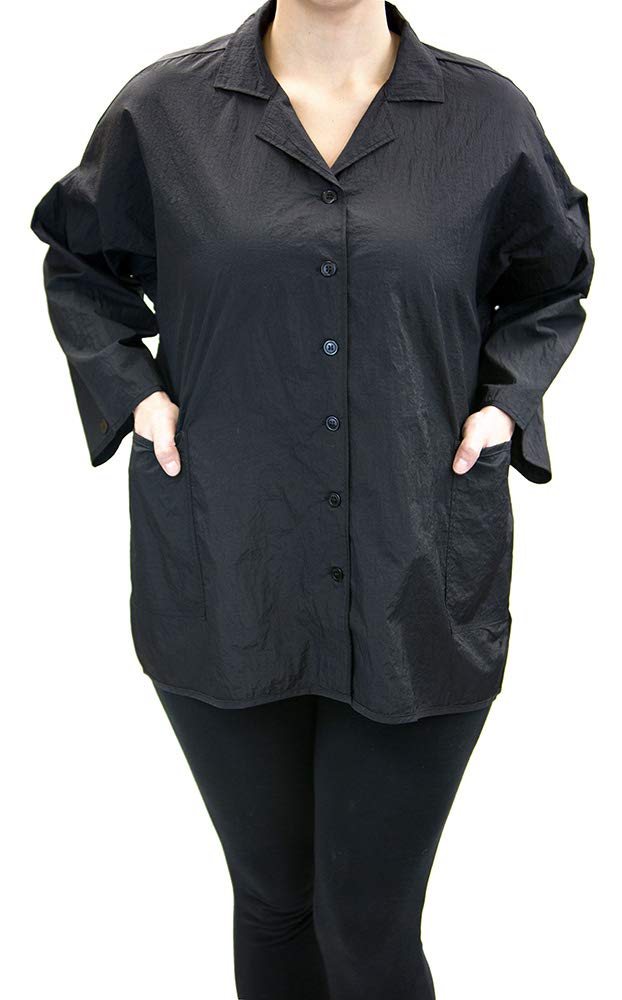 CHARLENE Lab Jacket Long-Sleeve Smock Uniform for Salon Spa Grooming Stylist Barber Groomer (XL, Black - XShort)