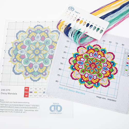 Image of DIAMOND DOTZ Daisy Mandala - Stamped Cross Stitch Kit for Adults, Counted Cross Stitch Patterns, Easy-to-Follow Design, Perfect for Beginners and Experts