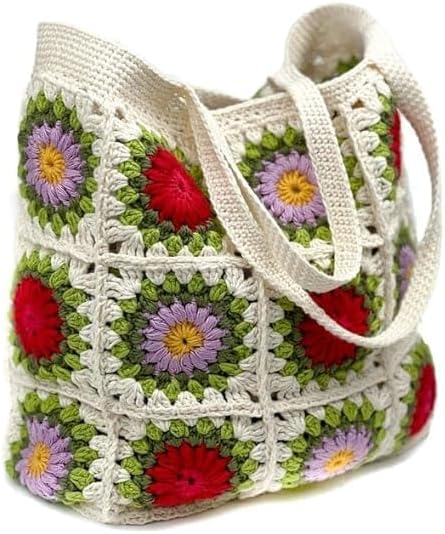AIZA DECORHandmade Crochet Handbag For Women And Girls | Handcrafted Handbags For Daily, Relaxed Fit Bag Office And Causal Use,Multicolour