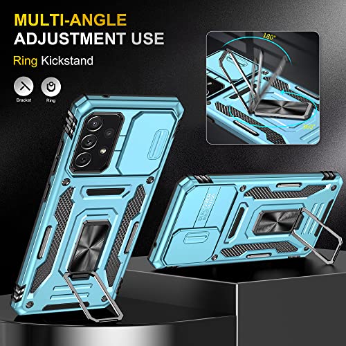 Image of Polycarbonate Slide Camera Cover with Ring Holder Mobile Phone Back Cover for Samsung Galaxy A72 (Blue)