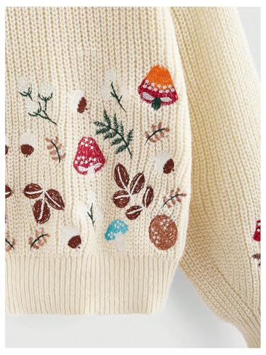 Image of SHENHE Women's Oversized Embroidered Mushroom Sweater Crewneck Chunky Knit Sweater Pullover