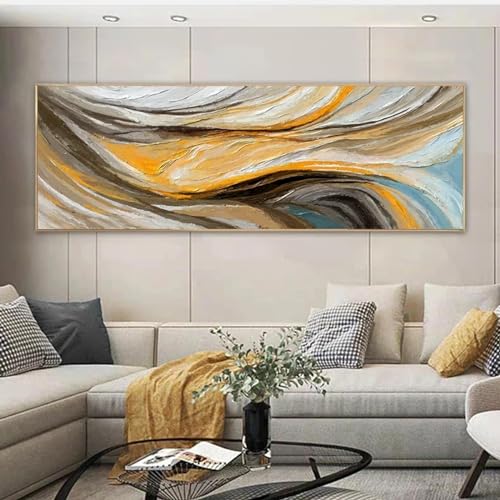 Peinture abstraite colorée jaune KEBIA 20x60cm sans cadre pour décoration moderne de chevet