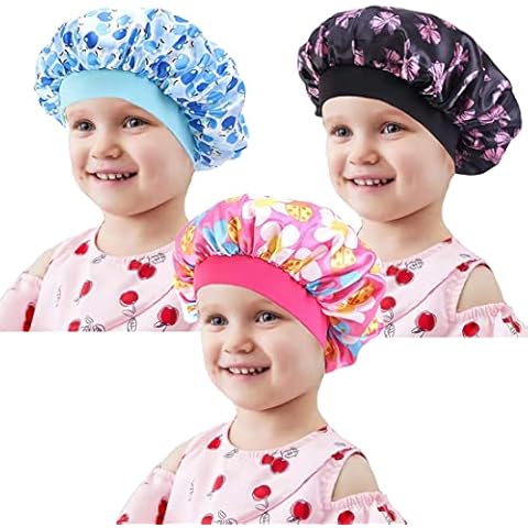 Simoda Kids Satin Bonnets Wide Band Satin Night Sleep Cap Toddler Hair Bonnet Sleeping Hat for Natural Hair Toddles Infant Newborn Babies Girls (Multi-2) Cover