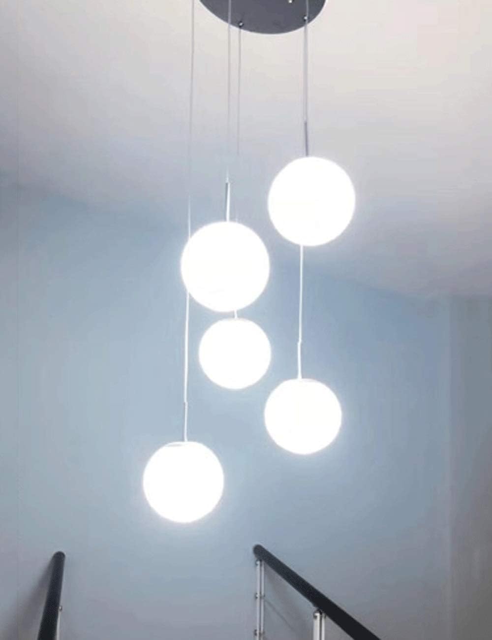 KXEcoLife Multi Glass Balls Long Stairs Chandelier Compatible with Living Room Duplex Villa Chandelier,for