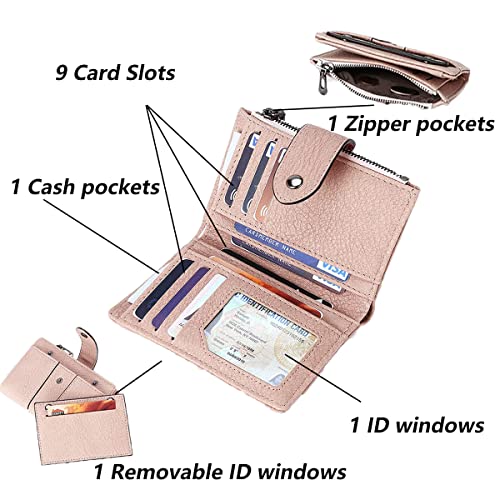 Image of Leather Small Wallet for Women, RFID Blocking Ladies Mini Purse with ID Window