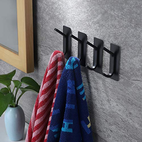 ZUNTO Black Adhesive Hook - Self Adhesive Hook/Coat Sticky Hooks for Kitchen Bathrooms (4 Packs) - Image 5