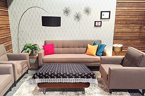 Image of The Furnishing Tree Waterproof PVC Rectangle Shaped Center Table Cover WxL 40x60 inches Floral Pattern Dark Brown with White Border lace