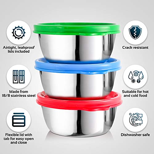 Image of Signoraware Stainless Steel Serving Bowl Set | Airtight & Leakproof | Microwave Safe | Compact & Stackable Design | Ideal for Serving, Storing & Reheating (200mlx3 | Set of 3 | Multicolour)