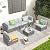 Patiorama 7 Pieces Outdoor Patio Furniture Set, All Weather Grey PE Wicker Rattan Sectional Conversation Set, Porch Garden W/Built-in Glass Table, Seat Clips, Light Grey Cushions