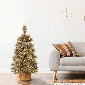 National Tree Company Pre-lit Artificial Mini Christmas Tree | Includes Small White LED Lights, White Tipped Cones, Glitter Branches Pine Cones and Cloth Bag Base | Glittery Bristle Pine - 3 ft National Tree Company Pre lit Artificial Mini Christmas Tree Includes Small White LED Lights White Tipped Cones Glitter Branches Pine Cones and Cloth Bag Base Glittery Bristle Pine 3 ft