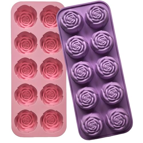 2 Pcs Rose Silicone Mold - 20 Cavity Rose Chocolate Mold Silicone Roses Molds for Chocolate Candy Ice Cube Jello Jelly Candles Soaps Cupcake Decorations
