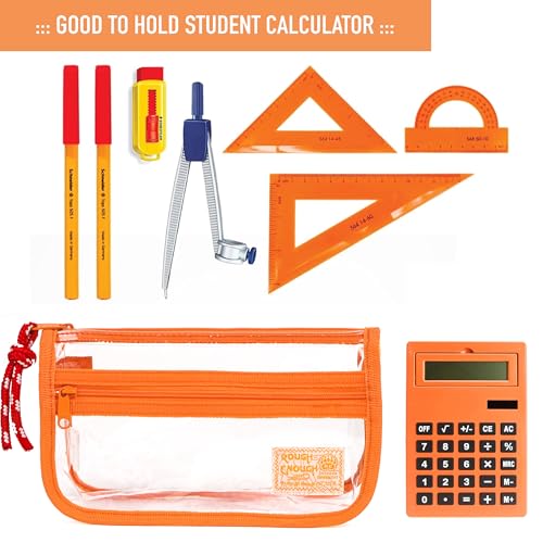 Image of Rough Enough Clear Pencil Case for School, 60+ Pencils Capacity, Orange