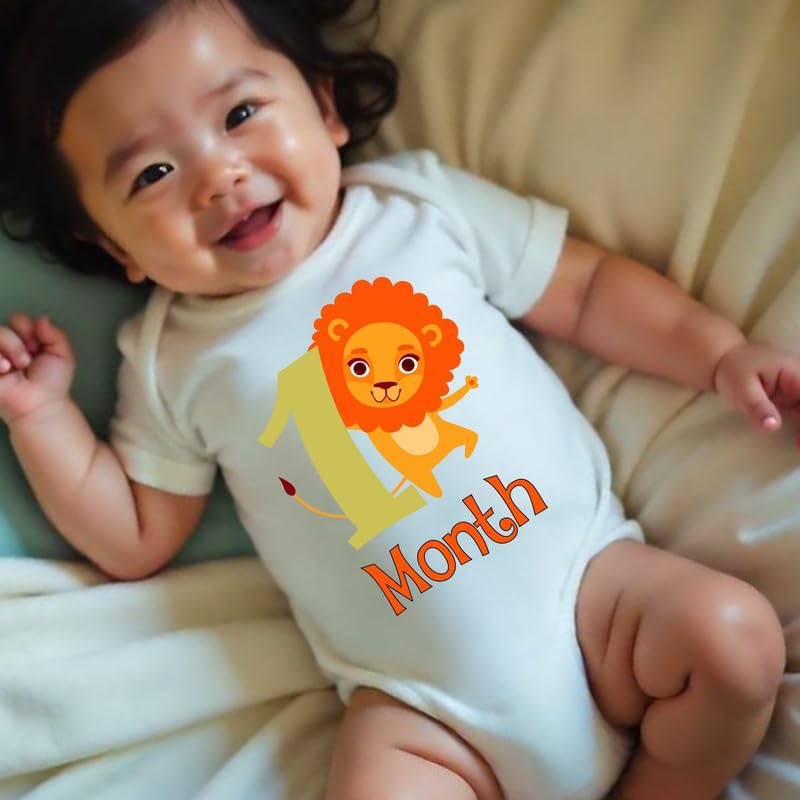 Image of KNITROOT Monthly Birthday Special Unisex Baby Romper Half Sleeve White Color