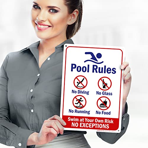 Pool Rules Swim At Your Own Risk No Expections Sign, 10" X 14" 0.40 Aluminum, Fade Resistance, Indoor/Outdoor Use, Usa Made By My Sign Center #TOP1